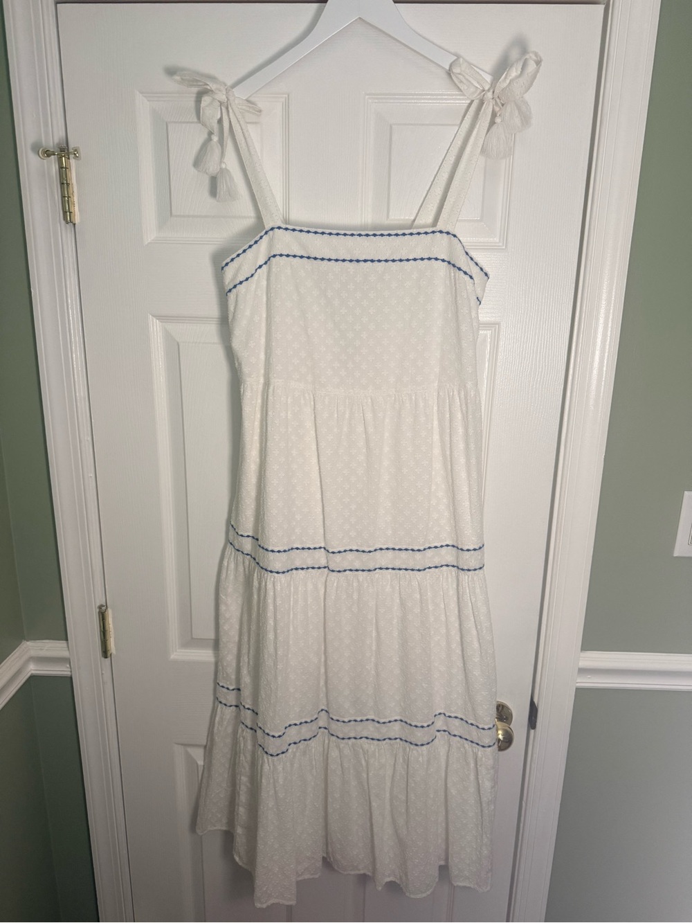 Tommy Bahama White Midi Dress with Blue Embroidered Trim